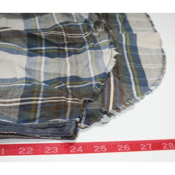 Free People Womens Medium Flannel Tunic Plaid Blue Tan Oversize Raw Hem Boho - Picture 10 of 11